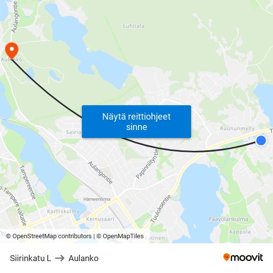 Siirinkatu L to Aulanko map