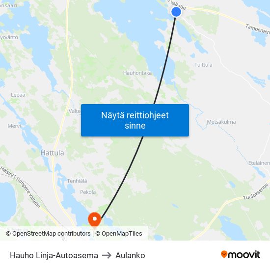 Hauho Linja-Autoasema to Aulanko map