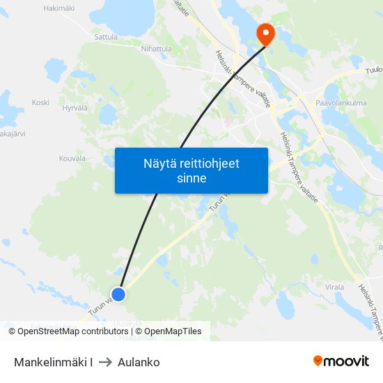 Mankelinmäki I to Aulanko map