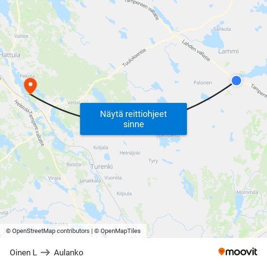 Oinen L to Aulanko map
