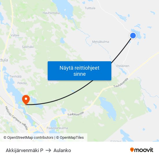 Akkijärvenmäki P to Aulanko map