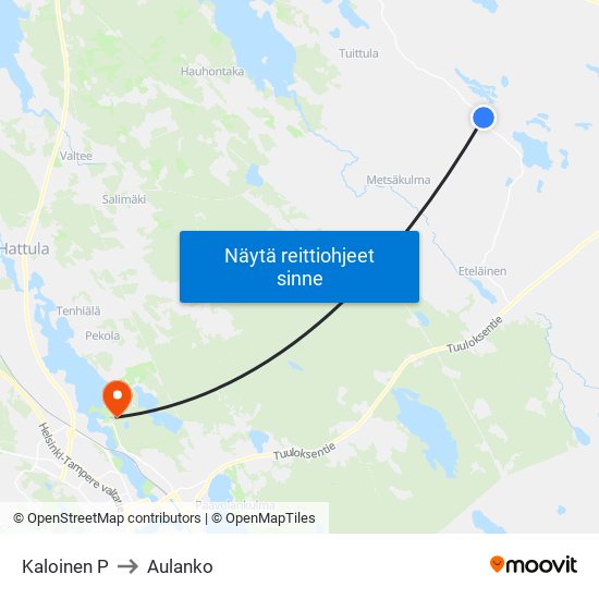 Kaloinen P to Aulanko map