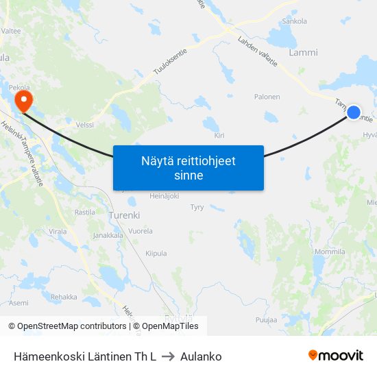 Hämeenkoski Läntinen Th L to Aulanko map