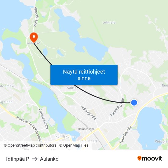 Idänpää P to Aulanko map