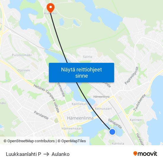 Luukkaanlahti P to Aulanko map