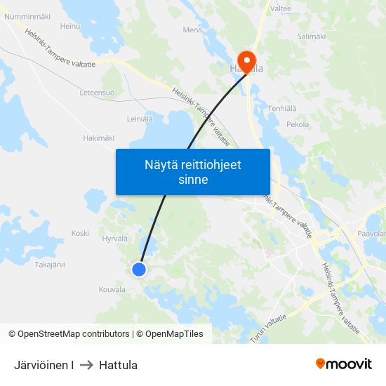 Järviöinen I to Hattula map