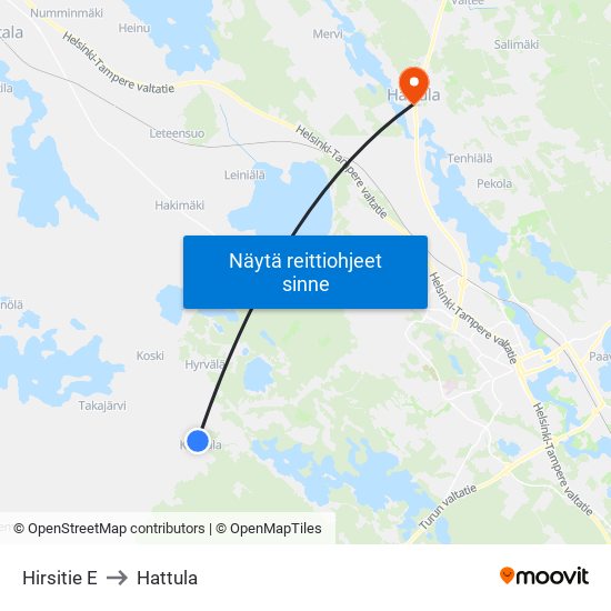 Hirsitie E to Hattula map