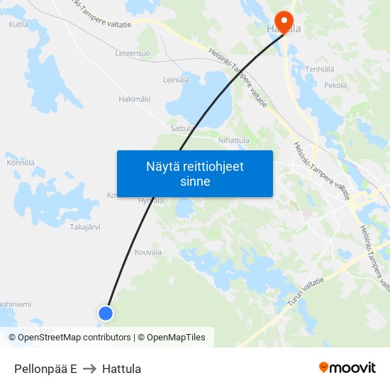 Pellonpää E to Hattula map