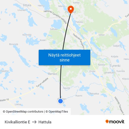 Kivikalliontie E to Hattula map