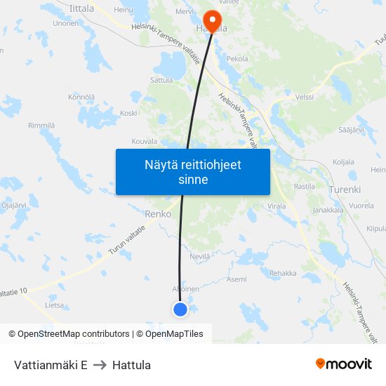 Vattianmäki E to Hattula map