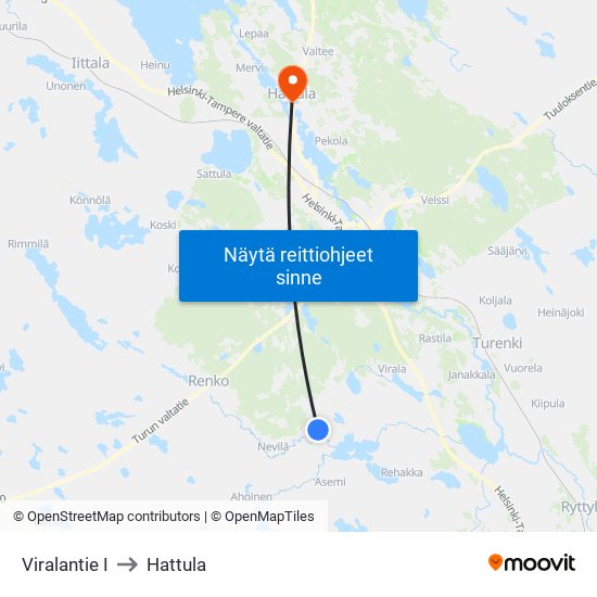Viralantie I to Hattula map