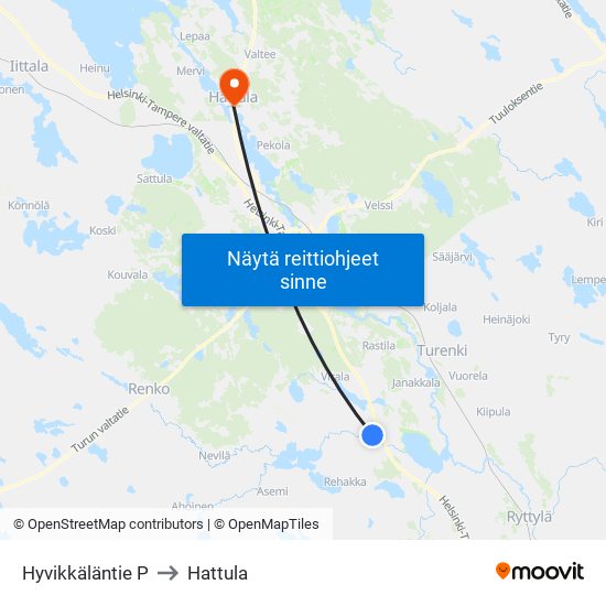 Hyvikkäläntie P to Hattula map