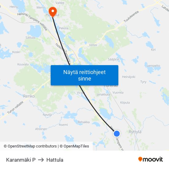 Karanmäki P to Hattula map