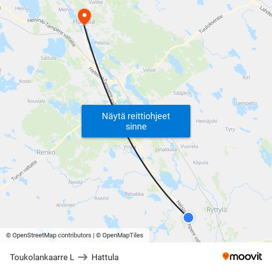 Toukolankaarre L to Hattula map