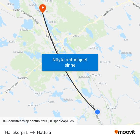 Hallakorpi L to Hattula map