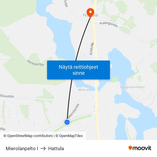 Mierolanpelto I to Hattula map