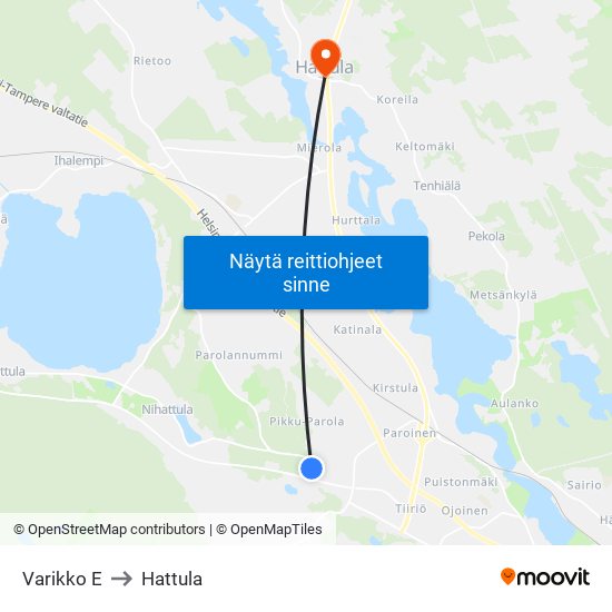 Varikko E to Hattula map