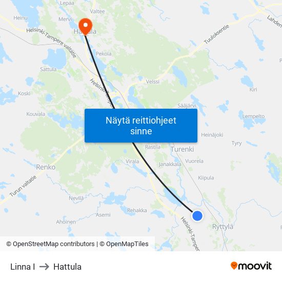 Linna I to Hattula map