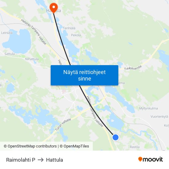 Raimolahti P to Hattula map