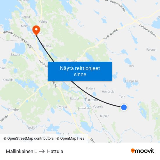 Mallinkainen L to Hattula map