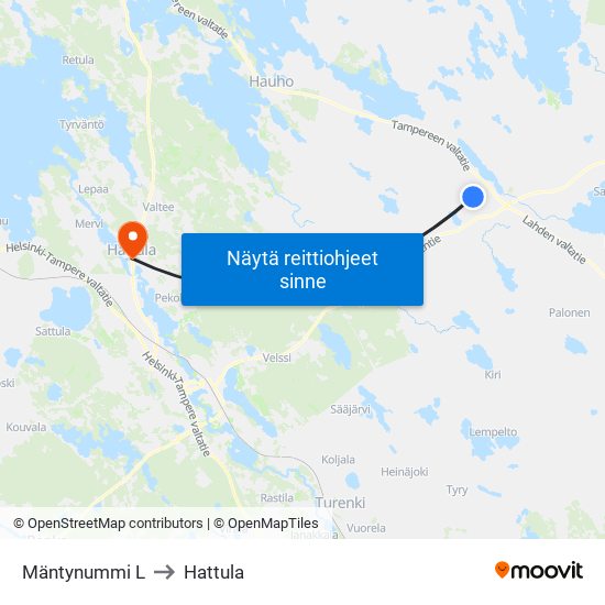Mäntynummi L to Hattula map