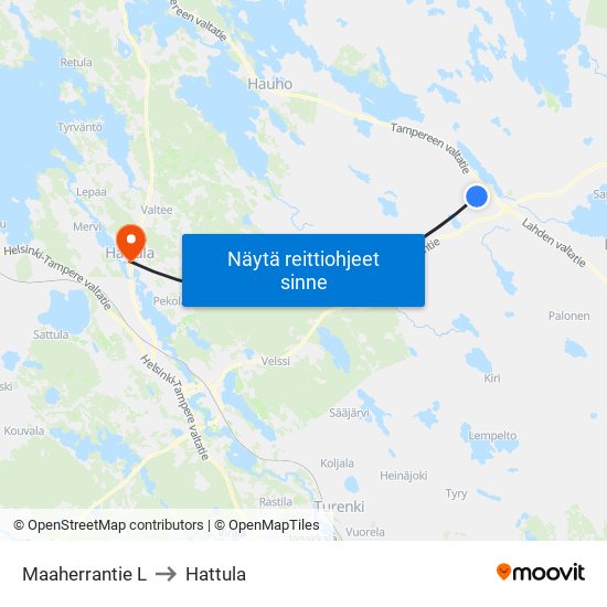 Maaherrantie L to Hattula map