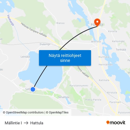 Mällintie I to Hattula map