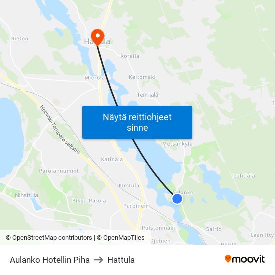 Aulanko  Hotellin Piha to Hattula map