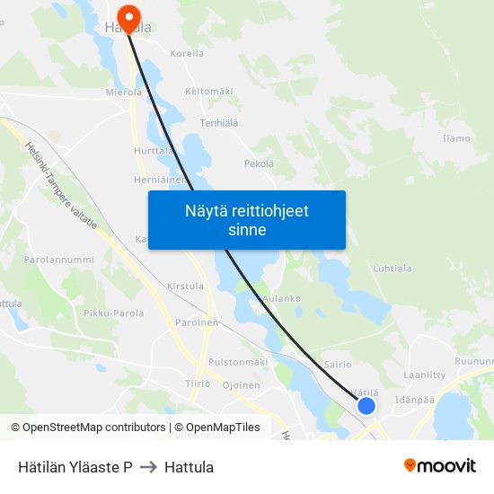 Hätilän Yläaste P to Hattula map