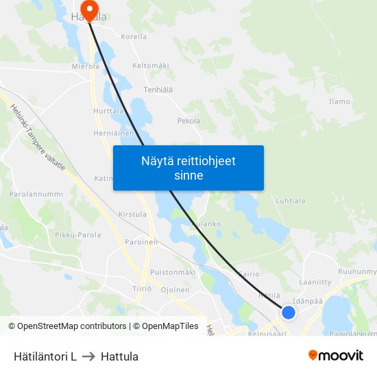 Hätiläntori L to Hattula map