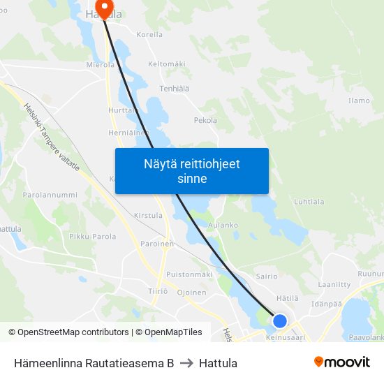 Hämeenlinna Rautatieasema B to Hattula map