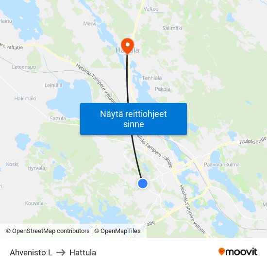 Ahvenisto L to Hattula map