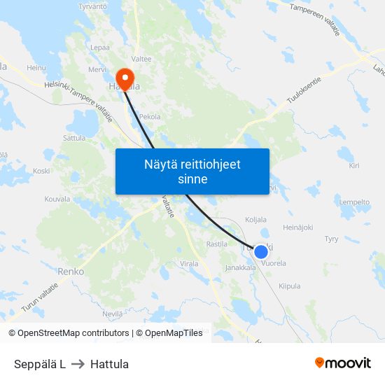 Seppälä L to Hattula map