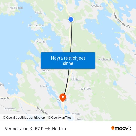 Vermasvuori Kt 57 P to Hattula map