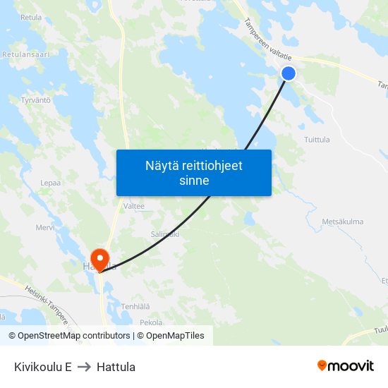 Kivikoulu E to Hattula map