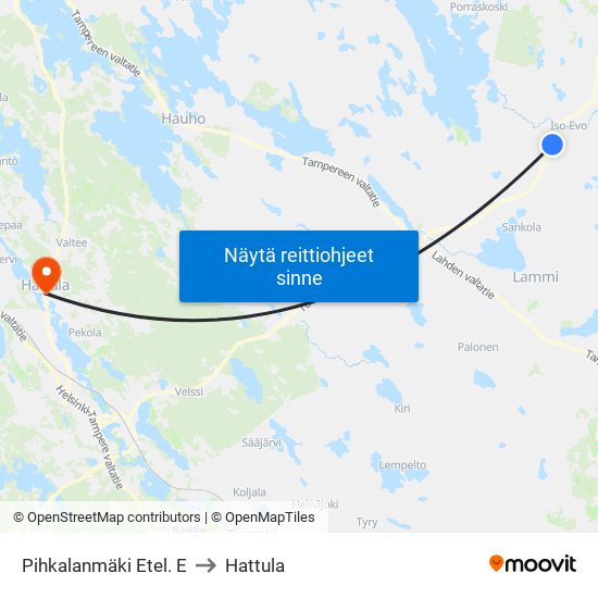 Pihkalanmäki Etel. E to Hattula map