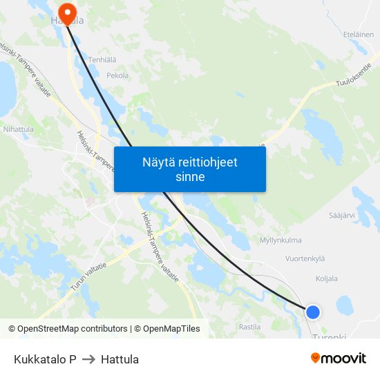 Kukkatalo P to Hattula map