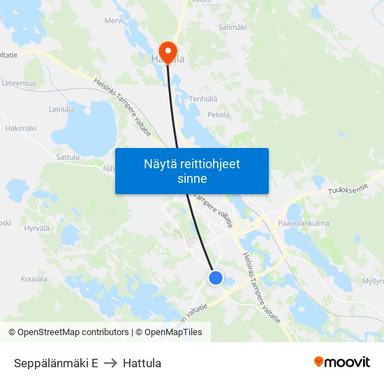 Seppälänmäki E to Hattula map