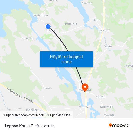 Lepaan Koulu E to Hattula map
