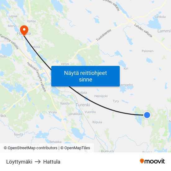 Löyttymäki to Hattula map