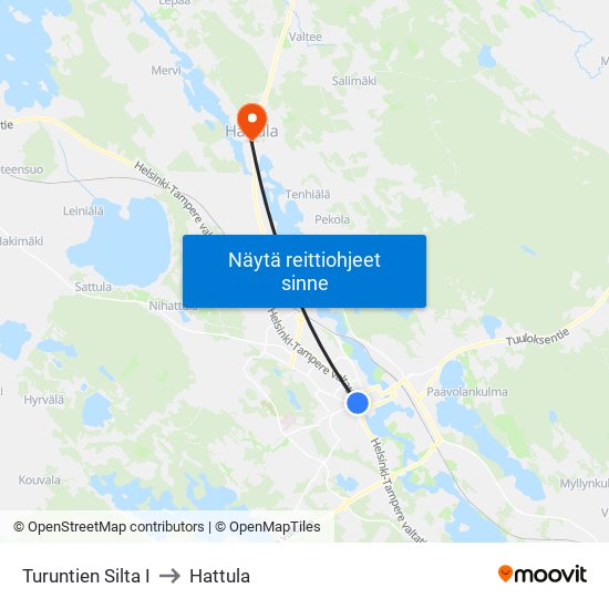 Turuntien Silta I to Hattula map