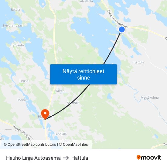 Hauho Linja-Autoasema to Hattula map