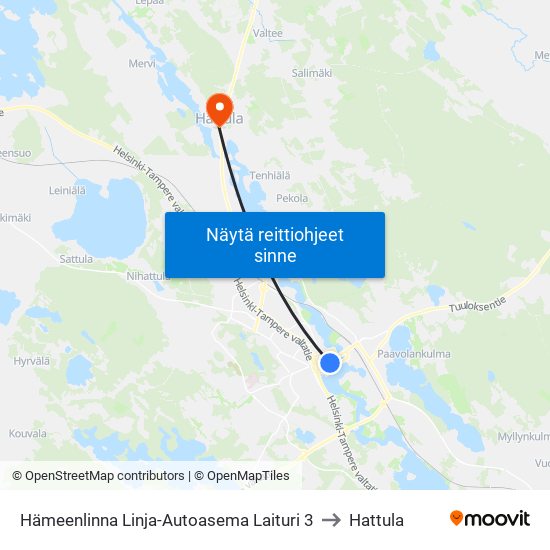 Hämeenlinna Linja-Autoasema  Laituri 3 to Hattula map