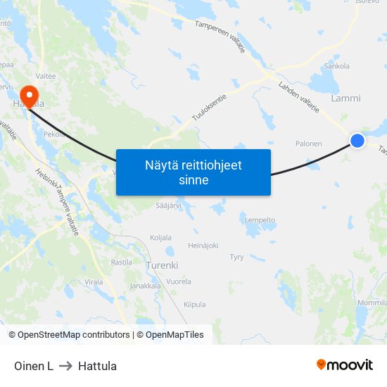 Oinen L to Hattula map