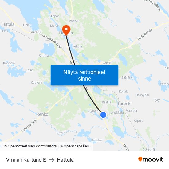 Viralan Kartano E to Hattula map