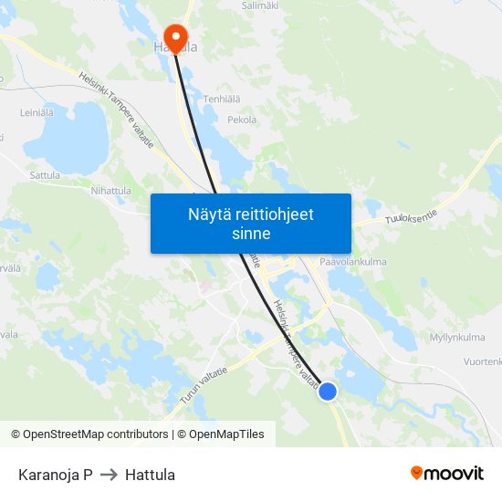 Karanoja P to Hattula map