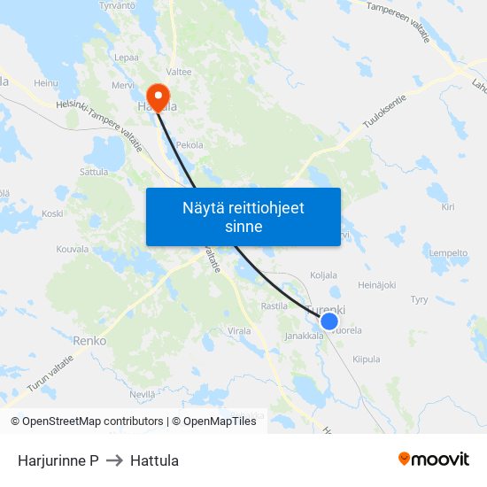Harjurinne P to Hattula map