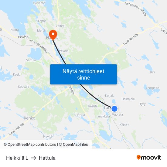 Heikkilä L to Hattula map
