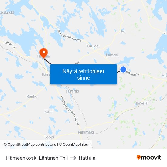 Hämeenkoski Läntinen Th I to Hattula map