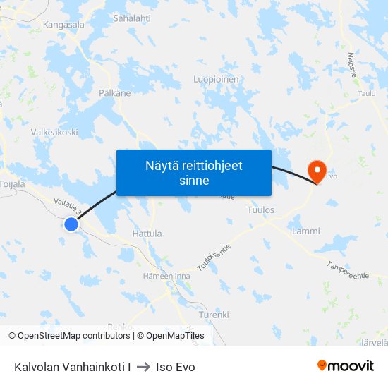 Kalvolan Vanhainkoti I to Iso Evo map